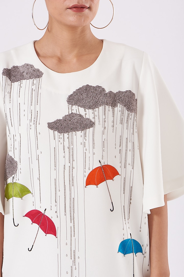Ivory Embroidered Mini Vacation Dress by Shahin Mannan at Pernia's Pop Up Shop