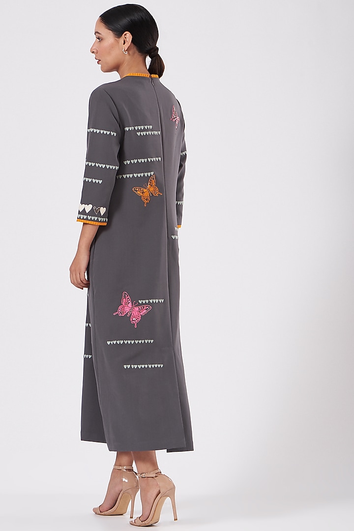 Grey Embroidered Pleated Midi Cocktail Dress by Shahin Mannan at Pernia's Pop Up Shop