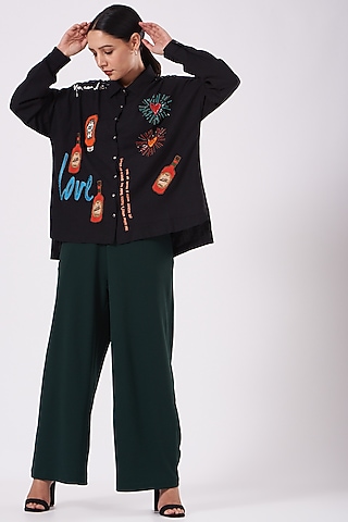 Black Anti-Fit Linen Shirt by Shahin Mannan