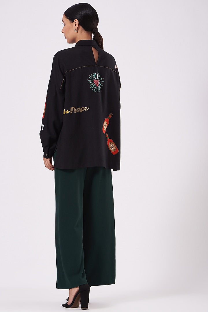 Black Anti-Fit Linen Shirt by Shahin Mannan at Pernia's Pop Up Shop