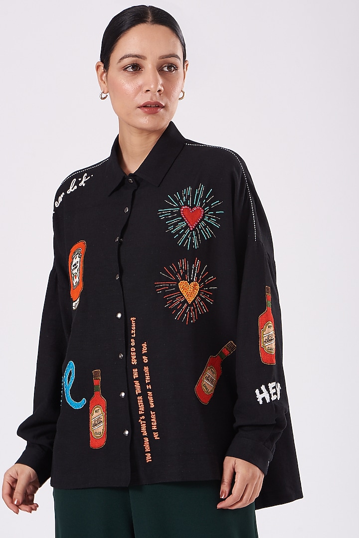 Black Anti-Fit Linen Shirt by Shahin Mannan at Pernia's Pop Up Shop