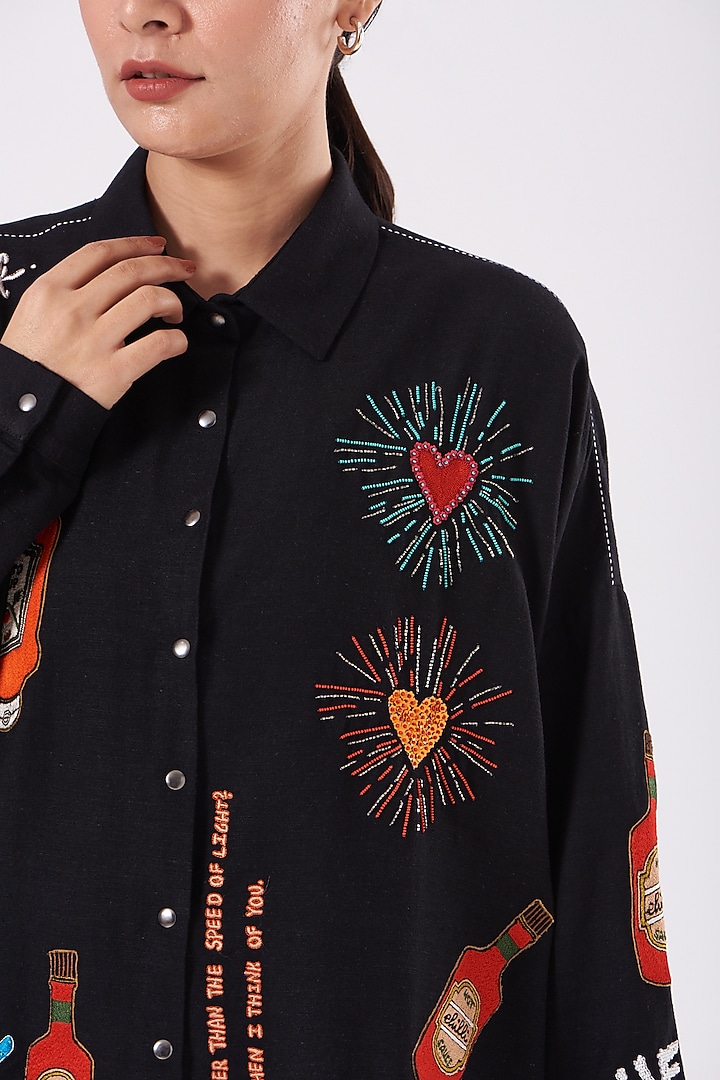 Black Anti-Fit Linen Shirt by Shahin Mannan at Pernia's Pop Up Shop