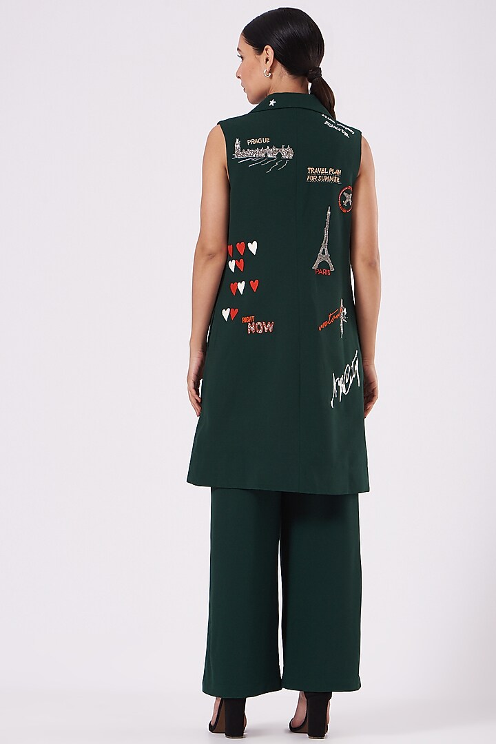 Bottle Green Scuba Crepe Pant Set by Shahin Mannan at Pernia's Pop Up Shop