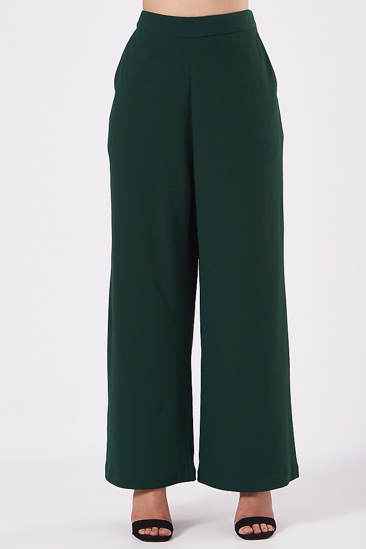 Bottle Green Scuba Crepe Pant Set by Shahin Mannan at Pernia's Pop Up Shop
