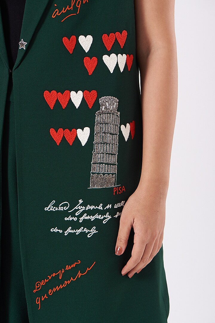 Bottle Green Scuba Crepe Pant Set by Shahin Mannan at Pernia's Pop Up Shop