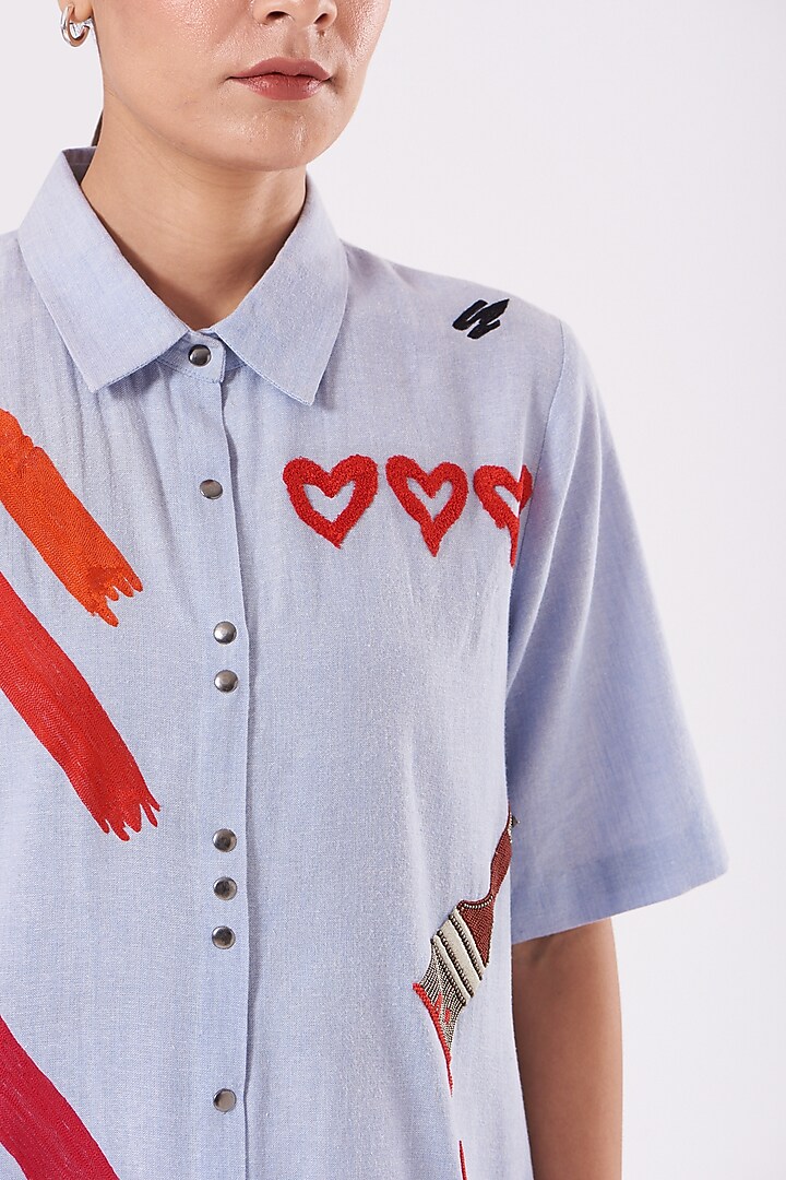 Light Blue Embroidered Shift Vacation Dress by Shahin Mannan at Pernia's Pop Up Shop