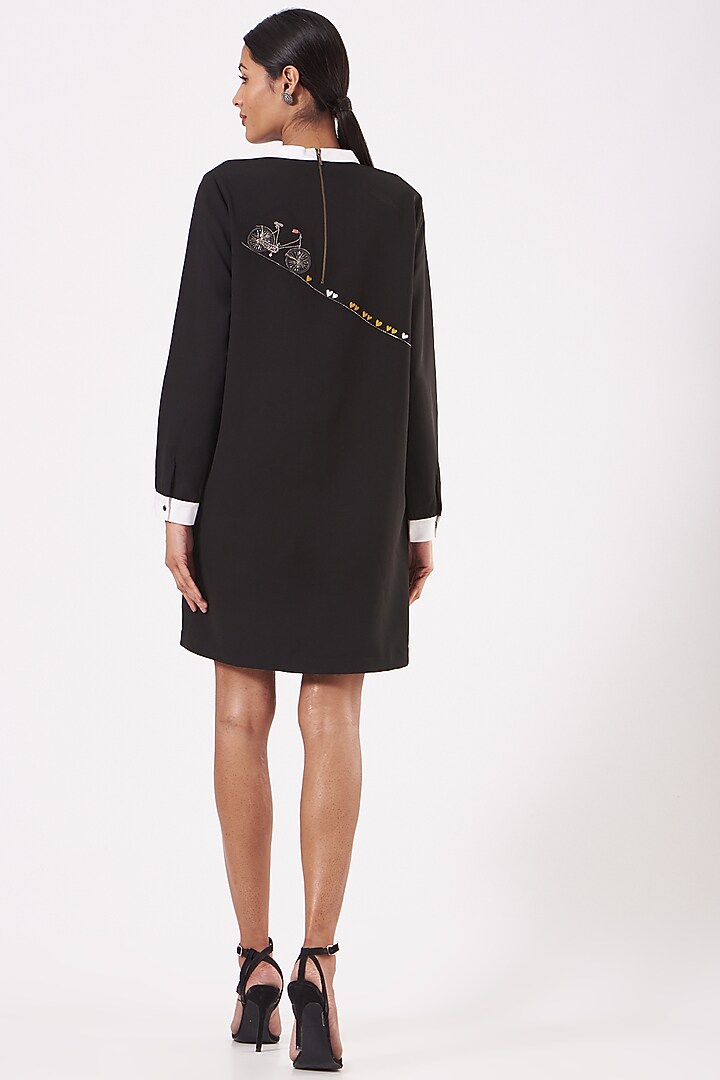 Black Embroidered Mini Cocktail Dress by Shahin Mannan at Pernia's Pop Up Shop