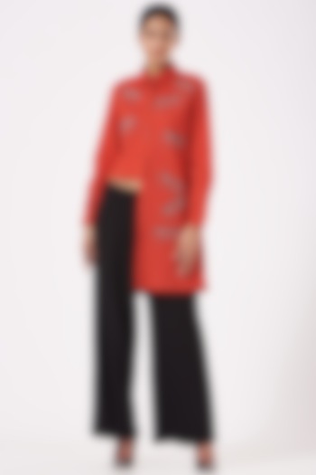 Red Embroidered Shirt by Shahin Mannan