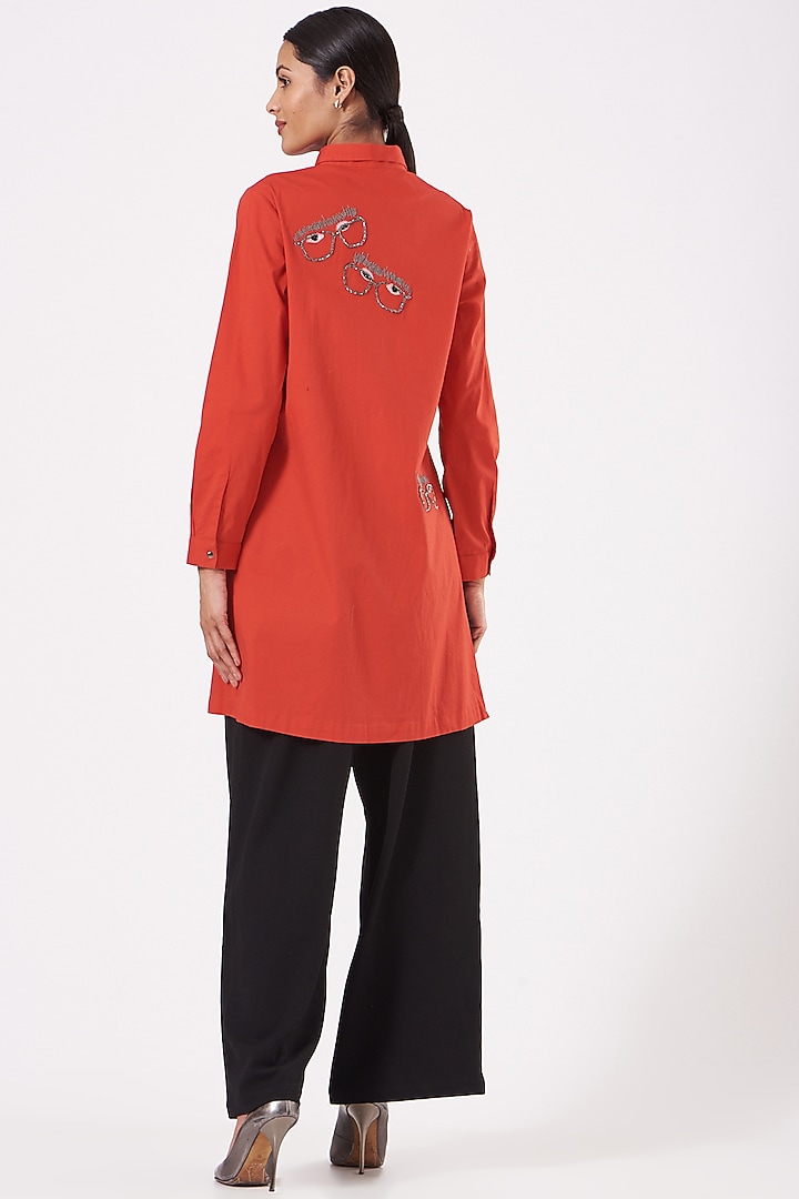 Red Embroidered Shirt by Shahin Mannan at Pernia's Pop Up Shop