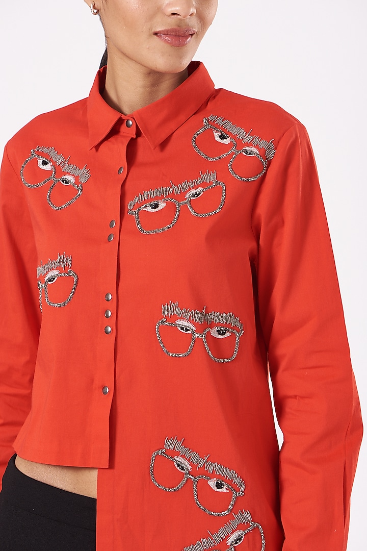 Red Embroidered Shirt by Shahin Mannan at Pernia's Pop Up Shop
