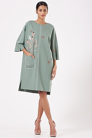 Sea Green Embroidered Kaftan by Shahin Mannan