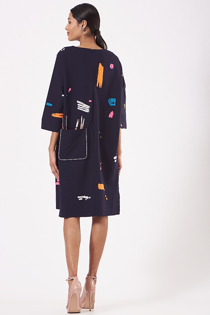 Navy Blue Embroidered Kaftan by Shahin Mannan at Pernia's Pop Up Shop