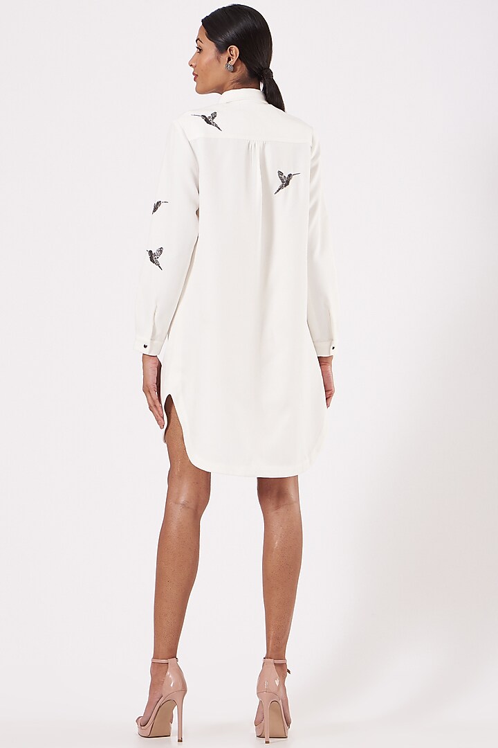 Ivory Embroidered Vacation Shirt Dress by Shahin Mannan at Pernia's Pop Up Shop
