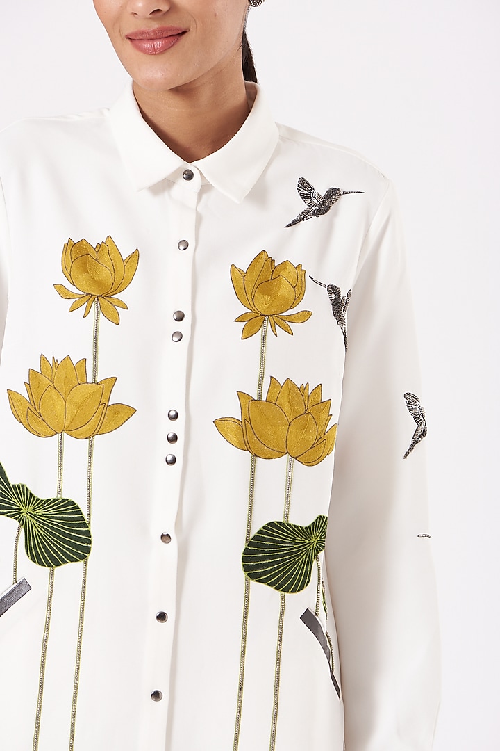 Ivory Embroidered Vacation Shirt Dress by Shahin Mannan at Pernia's Pop Up Shop