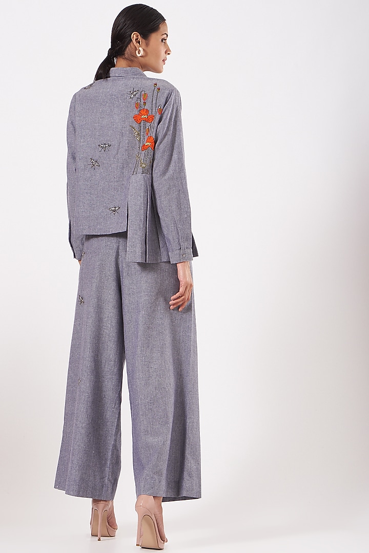 Stone Blue Embroidered Pant Set by Shahin Mannan at Pernia's Pop Up Shop