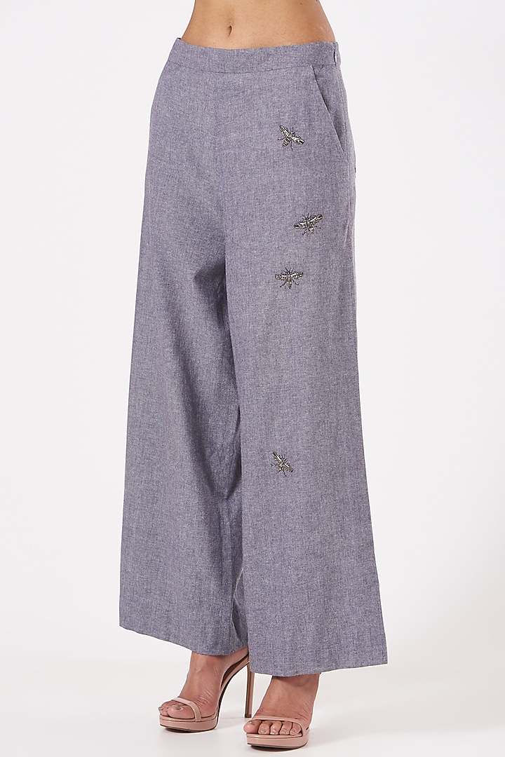 Stone Blue Embroidered Pant Set by Shahin Mannan at Pernia's Pop Up Shop