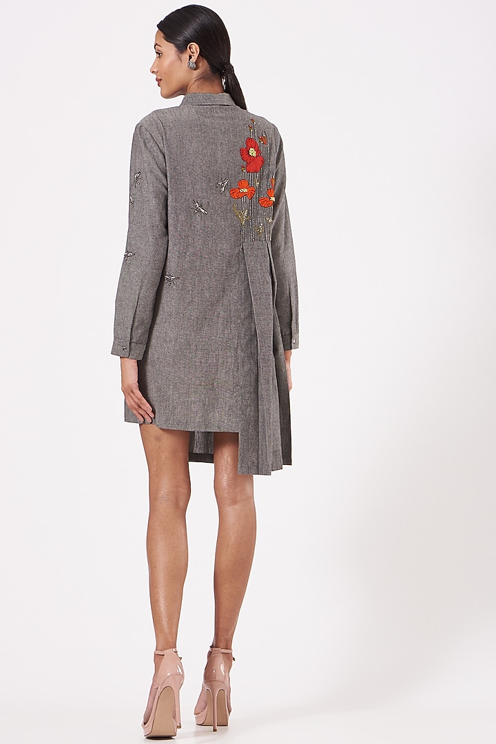 Grey Embroidered Vacation Dress by Shahin Mannan at Pernia's Pop Up Shop