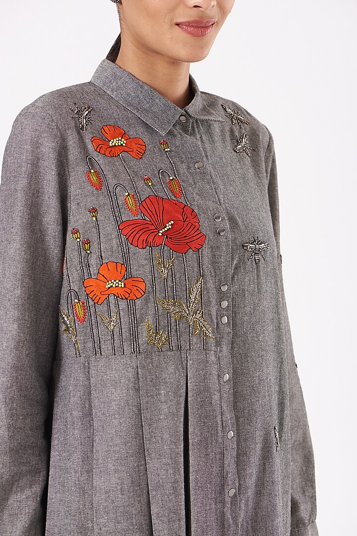 Grey Embroidered Vacation Dress by Shahin Mannan at Pernia's Pop Up Shop