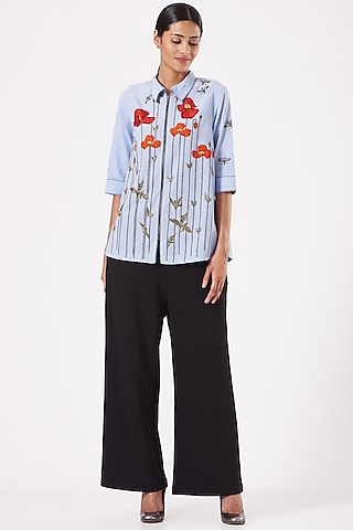 Light Blue Embroidered Side-Triangle Top by Shahin Mannan