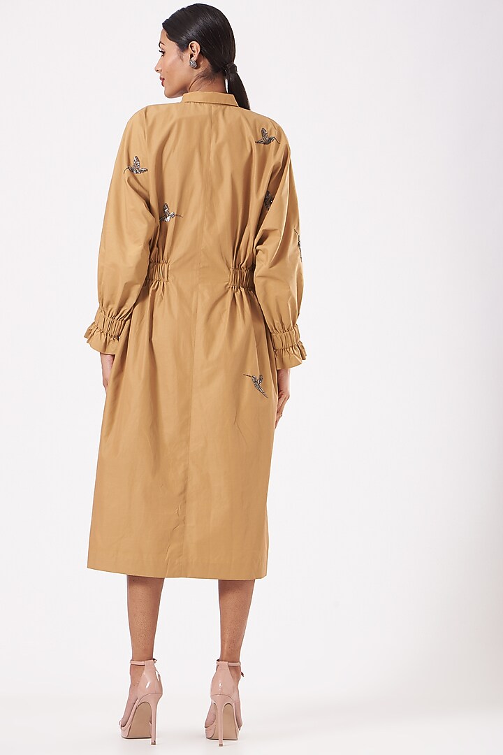 Cappuccino Embroidered Midi Cocktail Dress by Shahin Mannan at Pernia's Pop Up Shop