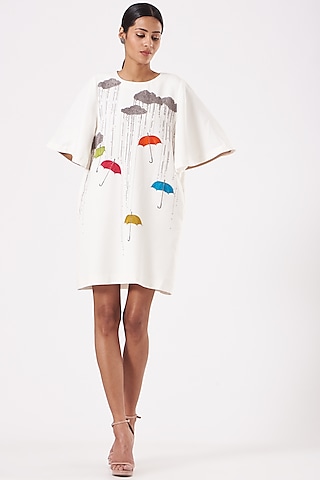 Ivory Embroidered Mini Dress by Shahin Mannan