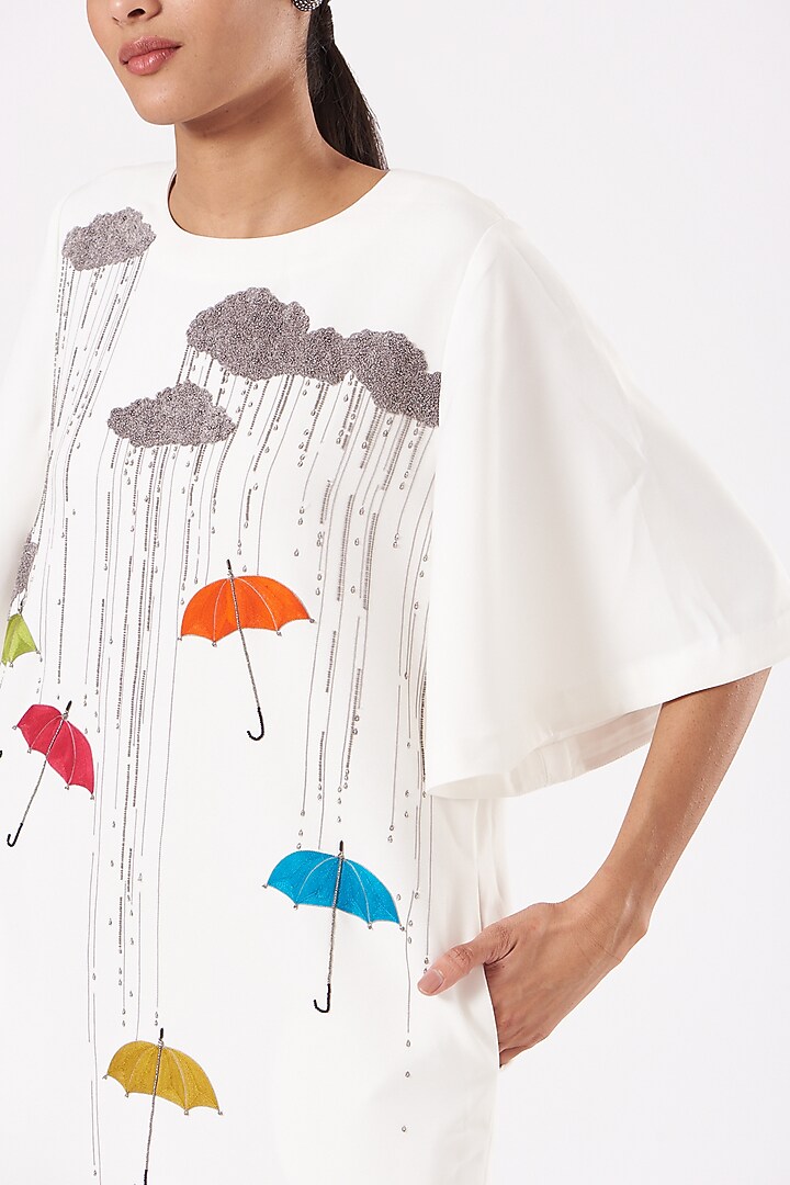 Ivory Embroidered Mini Vacation Dress by Shahin Mannan at Pernia's Pop Up Shop