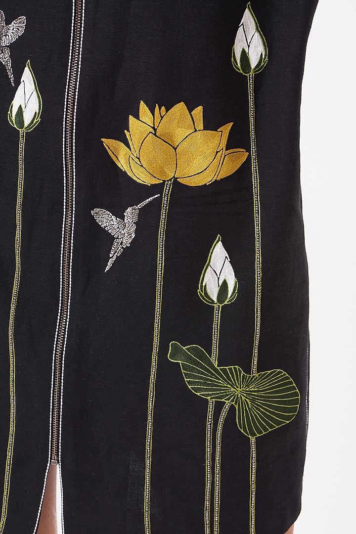 Black Embroidered Side-Triangle Cocktail Shirt Dress by Shahin Mannan at Pernia's Pop Up Shop