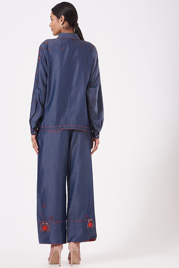 Cobalt Blue Embroidered Cropped Pant Set by Shahin Mannan at Pernia's Pop Up Shop