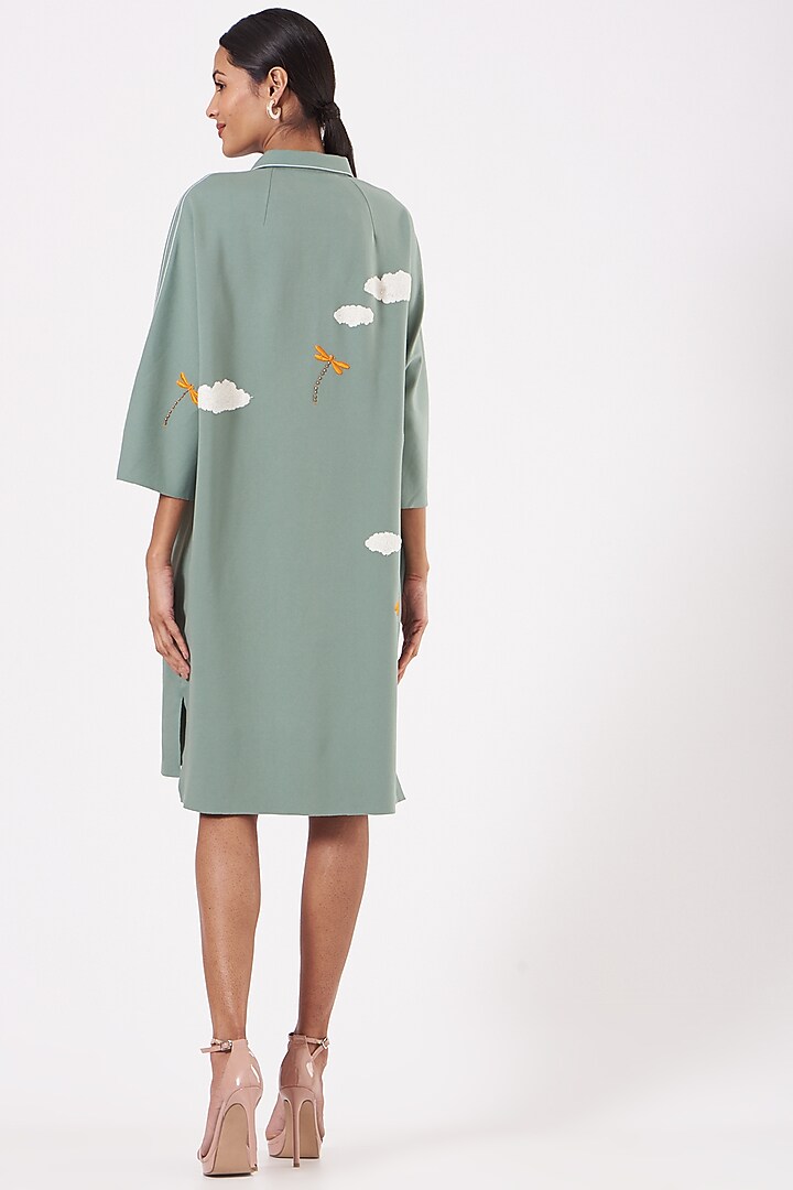 Sage Green Embroidered Kaftan Vacation Dress by Shahin Mannan at Pernia's Pop Up Shop