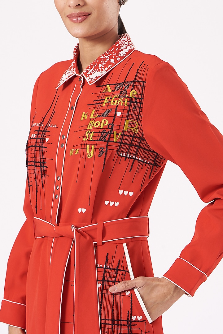 Bright Red Double Crepe Jumpsuit With Belt by Shahin Mannan at Pernia's Pop Up Shop