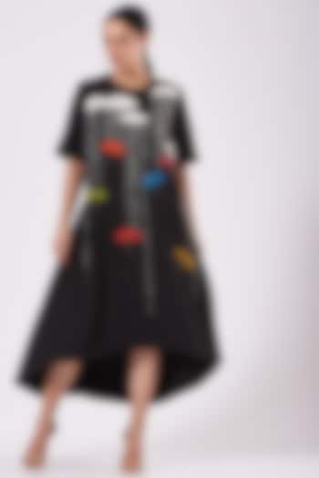 Black Hi-Low Embroidered Midi Dress by Shahin Mannan