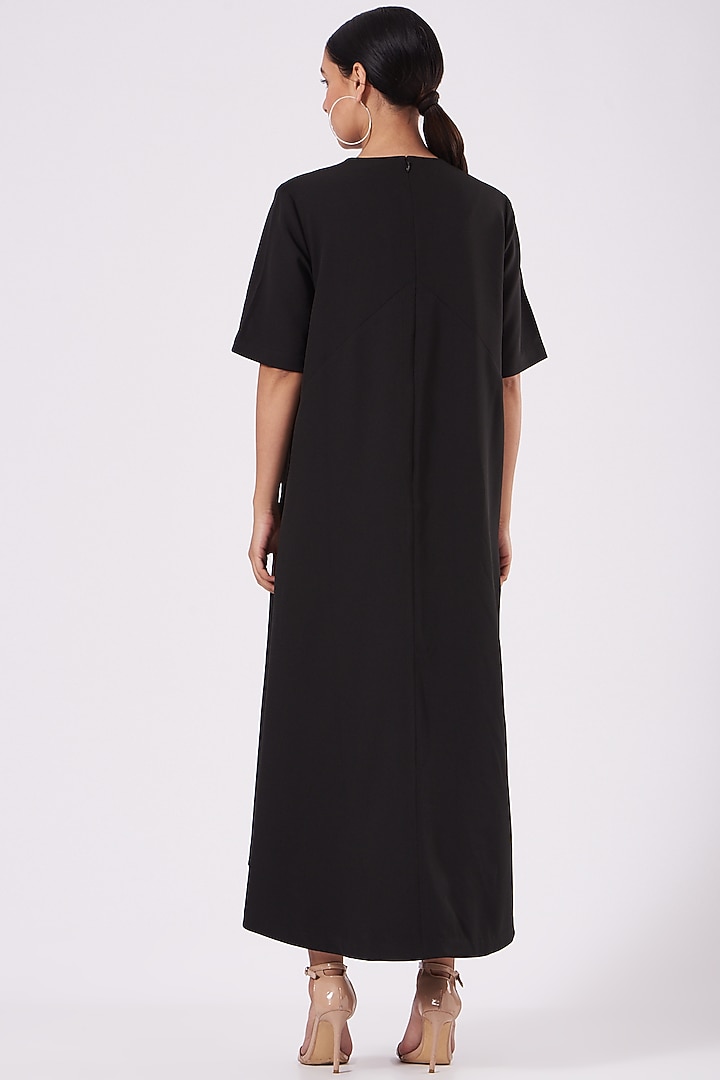 Black Hi-Low Embroidered Midi Cocktail Dress by Shahin Mannan at Pernia's Pop Up Shop