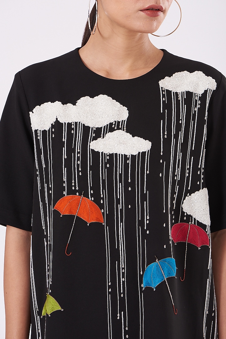 Black Hi-Low Embroidered Midi Cocktail Dress by Shahin Mannan at Pernia's Pop Up Shop