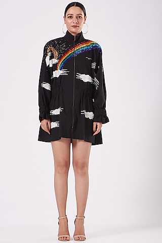 Black Embroidered Mini Dress by Shahin Mannan