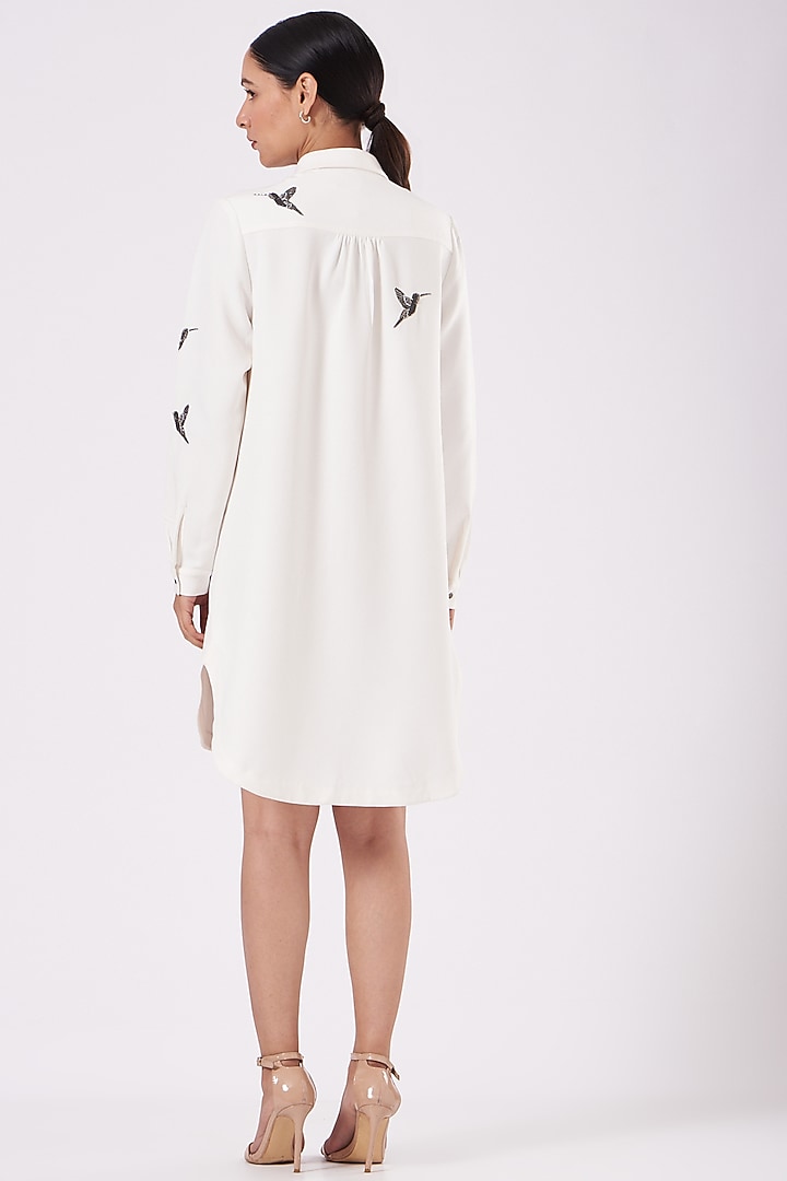 Ivory Embroidered High-Low Vacation Shirt Dress by Shahin Mannan at Pernia's Pop Up Shop