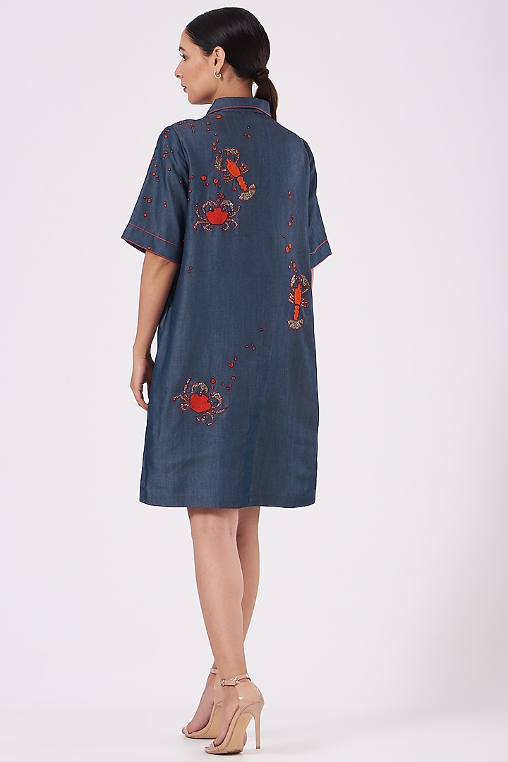 Blue Embroidered Shift Vacation Dress by Shahin Mannan at Pernia's Pop Up Shop