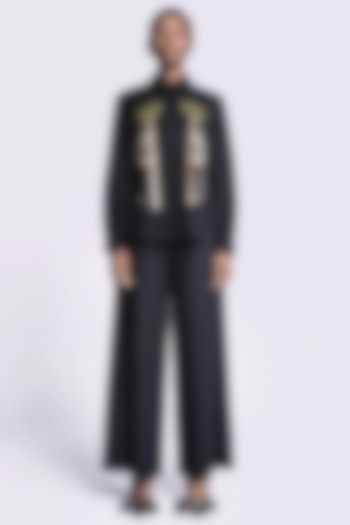 Black Poplin Embroidered Co-Ord Set by Shahin Mannan at Pernia's Pop Up Shop