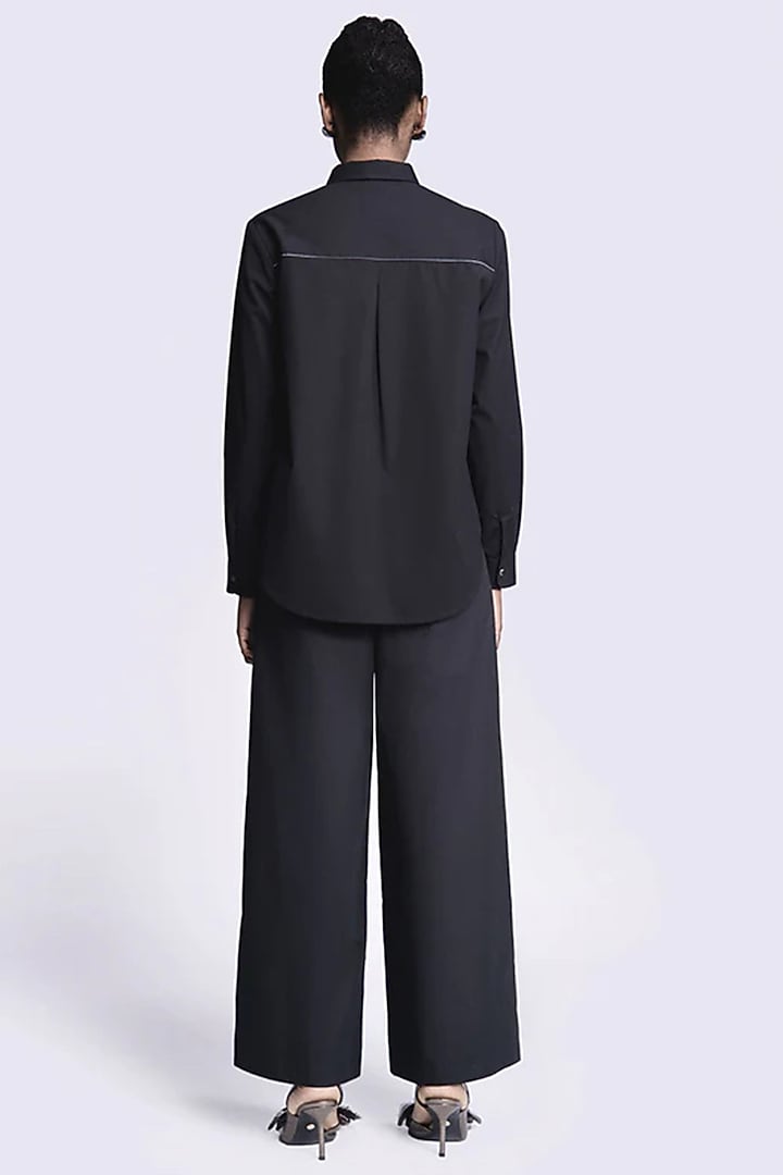 Black Poplin Embroidered Co-Ord Set by Shahin Mannan at Pernia's Pop Up Shop