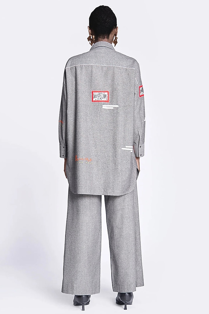 Grey Chambray Embroidered Co-Ord Set by Shahin Mannan at Pernia's Pop Up Shop