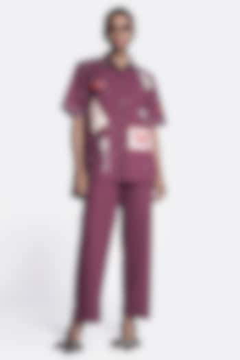 Maroon Poplin Embroidered Co-Ord Set by Shahin Mannan at Pernia's Pop Up Shop