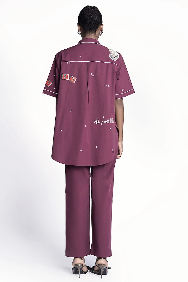 Maroon Poplin Embroidered Co-Ord Set by Shahin Mannan at Pernia's Pop Up Shop