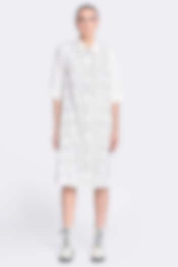 White Japanese Crepe Embroidered Front-Open Cocktail Dress by Shahin Mannan at Pernia's Pop Up Shop