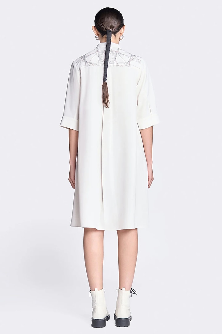 White Japanese Crepe Embroidered Front-Open Cocktail Dress by Shahin Mannan at Pernia's Pop Up Shop