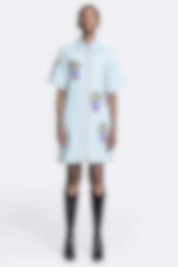 Blue Thin Denim Embroidered Vacation Dress by Shahin Mannan at Pernia's Pop Up Shop