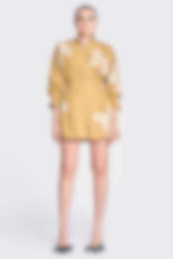 Mustard Poplin Butterfly Embroidered Jacket Cocktail Dress by Shahin Mannan at Pernia's Pop Up Shop