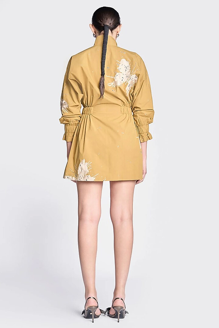 Mustard Poplin Butterfly Embroidered Jacket Cocktail Dress by Shahin Mannan at Pernia's Pop Up Shop