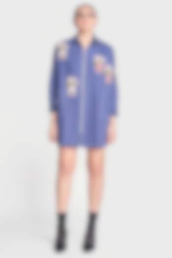 Blue Poplin Embroidered Overshirt by Shahin Mannan at Pernia's Pop Up Shop