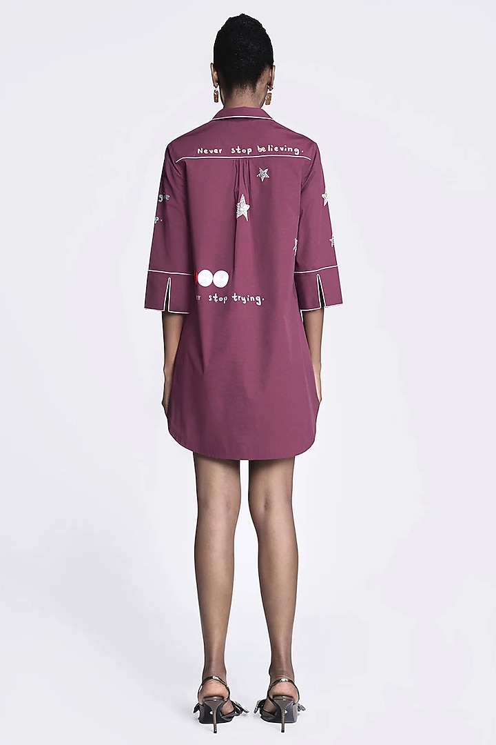 Maroon Poplin Embroidered Shirt Dress by Shahin Mannan at Pernia's Pop Up Shop