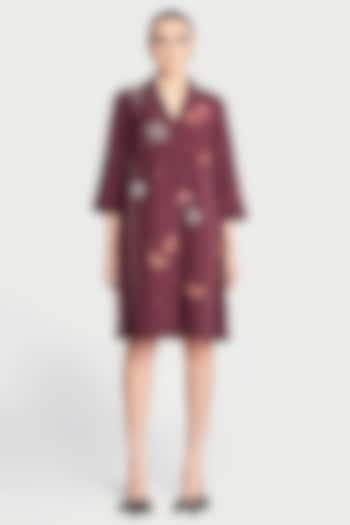 Maroon Double Crepe Embroidered Panelled Cocktail Dress by Shahin Mannan at Pernia's Pop Up Shop