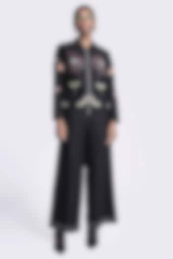 Black Gabardine Embroidered Jacket by Shahin Mannan at Pernia's Pop Up Shop